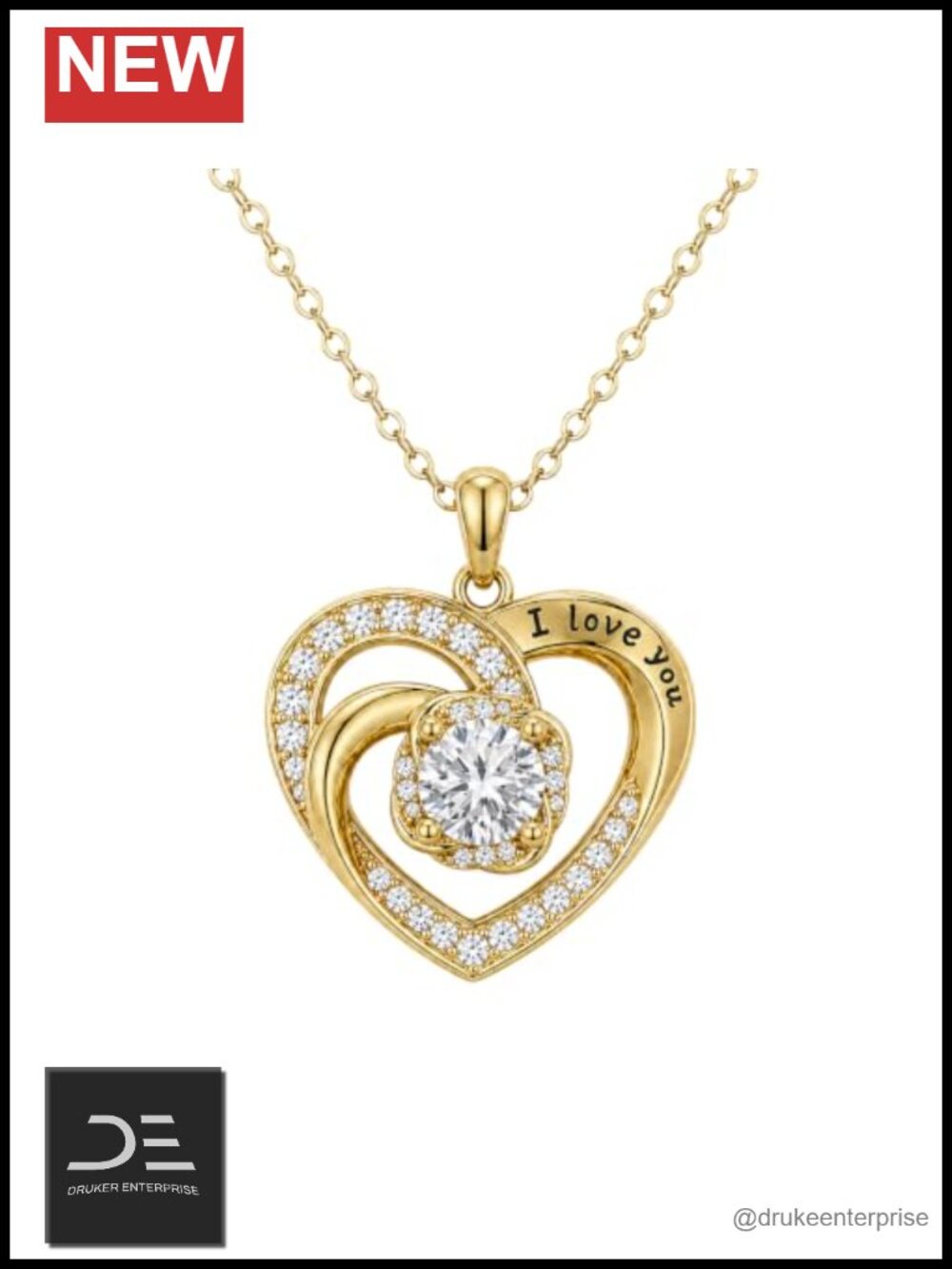 14K Gold Plated Intertwined Heart Birthstone Pendant Necklace